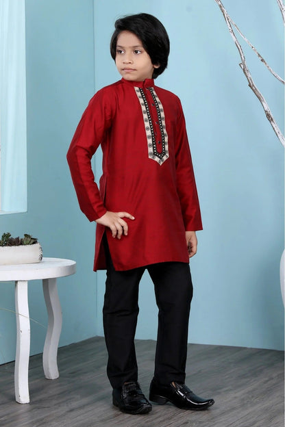 Maroon Cotton Silk Kurta Pajama NCBW10710687