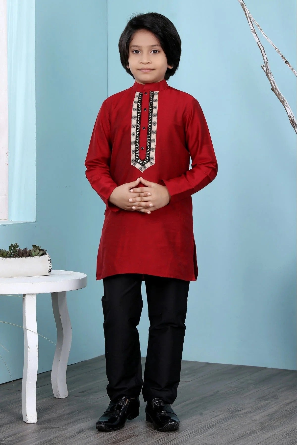 Maroon Cotton Silk Kurta Pajama NCBW10710687