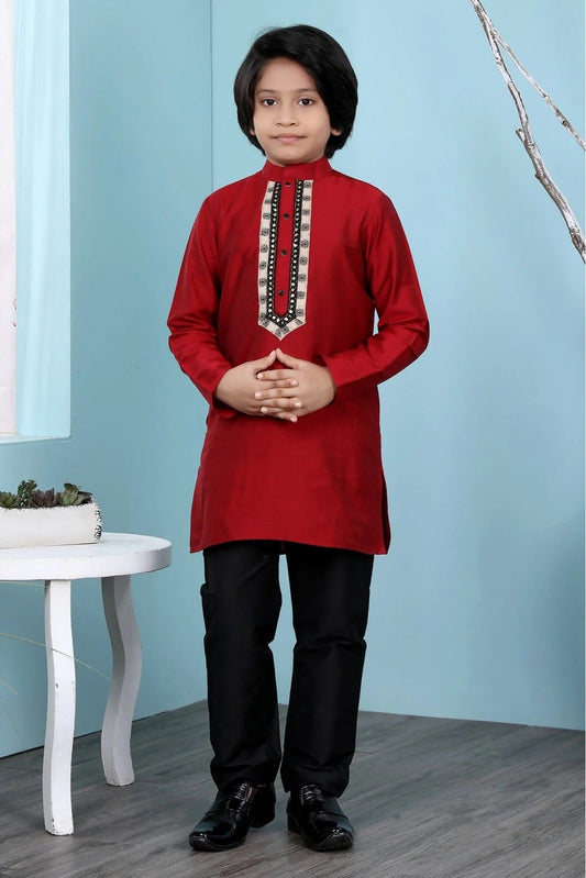 Maroon Cotton Silk Kurta Pajama NCBW10710687