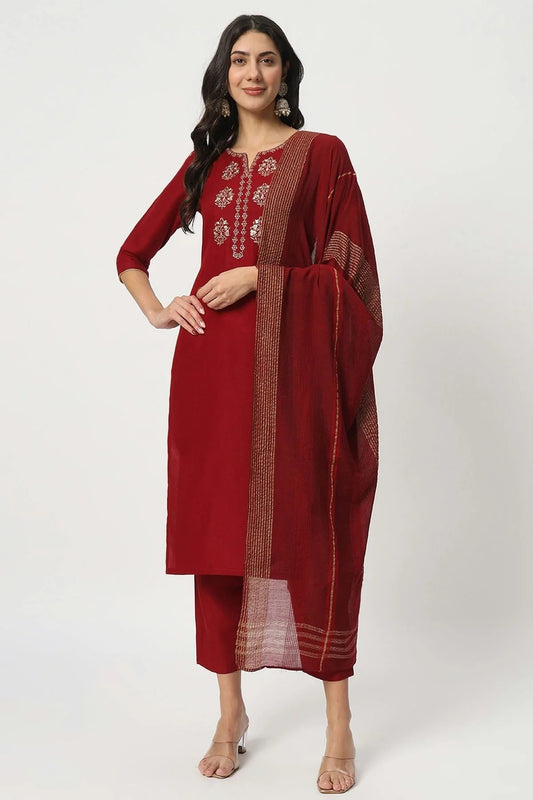 Maroon Cotton Stitched Salwar Suit NCSS11111913
