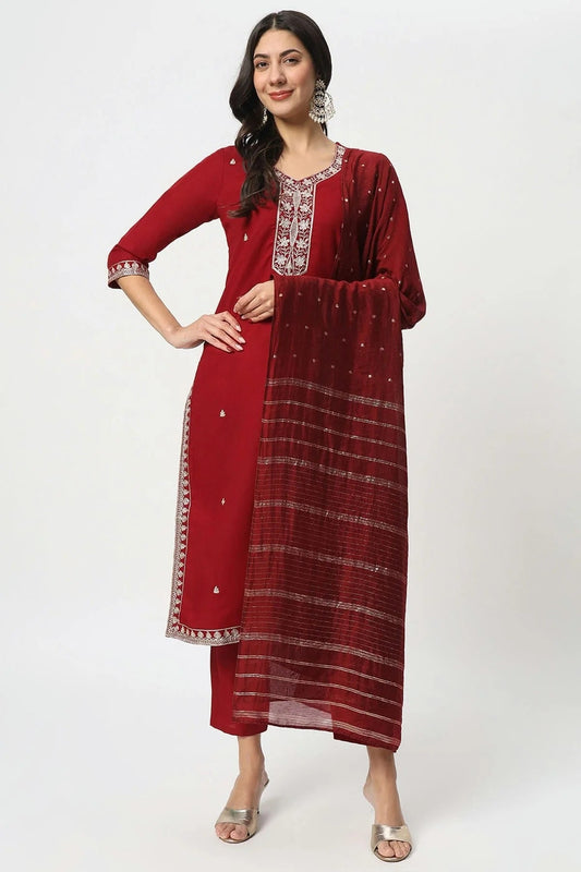 Maroon Cotton Stitched Salwar Suit NCSS11111918