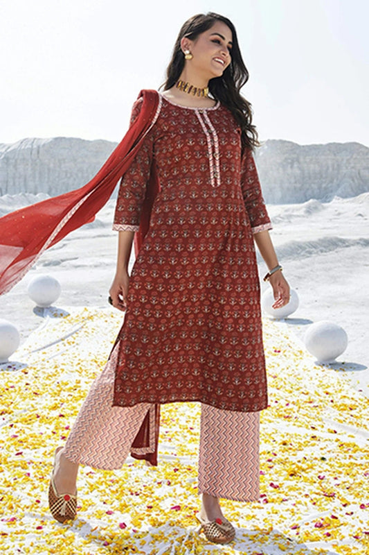 Maroon Cotton Stitched Salwar Suit NCSS11111940