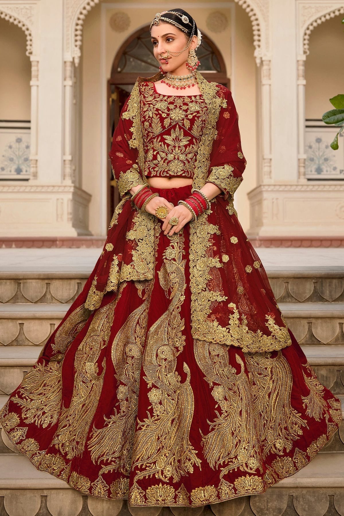 Maroon Embroidery 9000 Velvet Lehenga Choli NCLC12910147