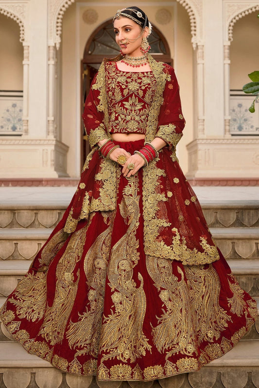 Maroon Embroidery 9000 Velvet Lehenga Choli NCLC12910147