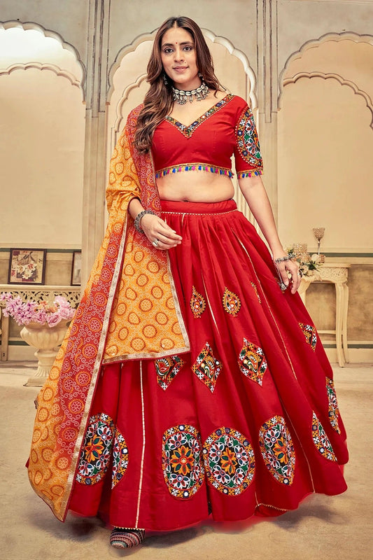 Maroon Embroidery Cotton Silk Navratri Lehenga  NCLD11710171