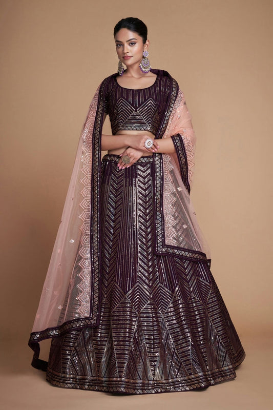 Maroon Embroidery Georgette Lehenga Choli NCLD10810222