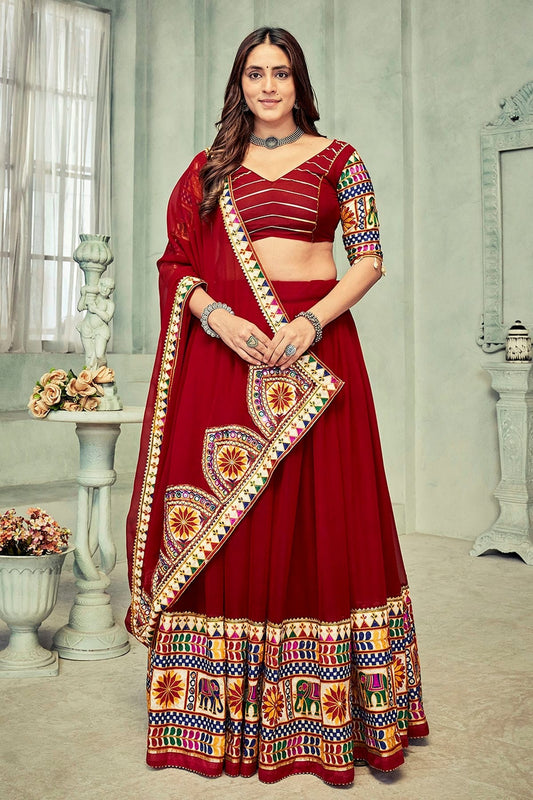 Maroon Embroidery Georgette Navratri Lehenga  NCLD11710178