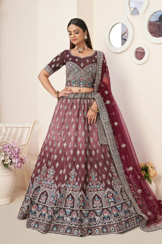 Maroon Embroidery Satin Lehenga Choli NCLD10810212