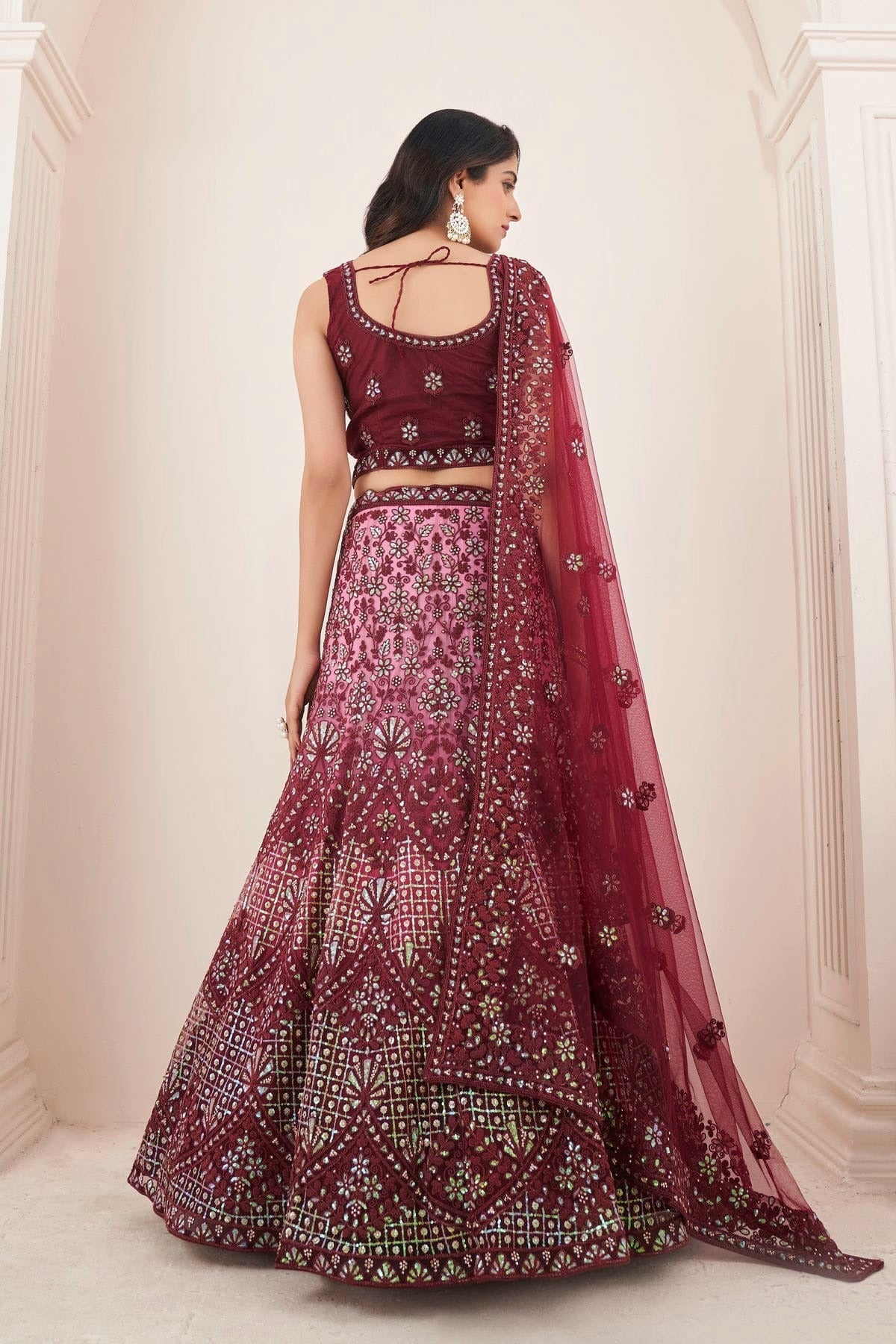 Maroon Embroidery Soft Net Lehenga Choli NCLD10810234
