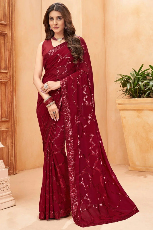 Maroon Faux Georgette Designer Saree NCSD11112227
