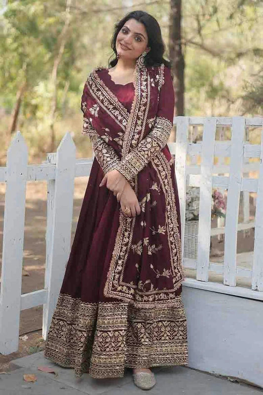 Maroon Faux Georgette Stitched Anarkali Suit NCSS11410201