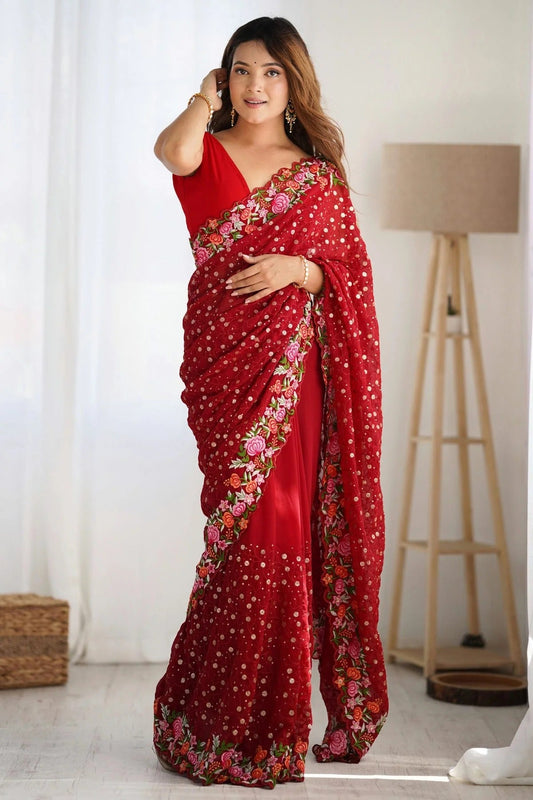 Maroon Georgette Designer Saree NCSD11111698