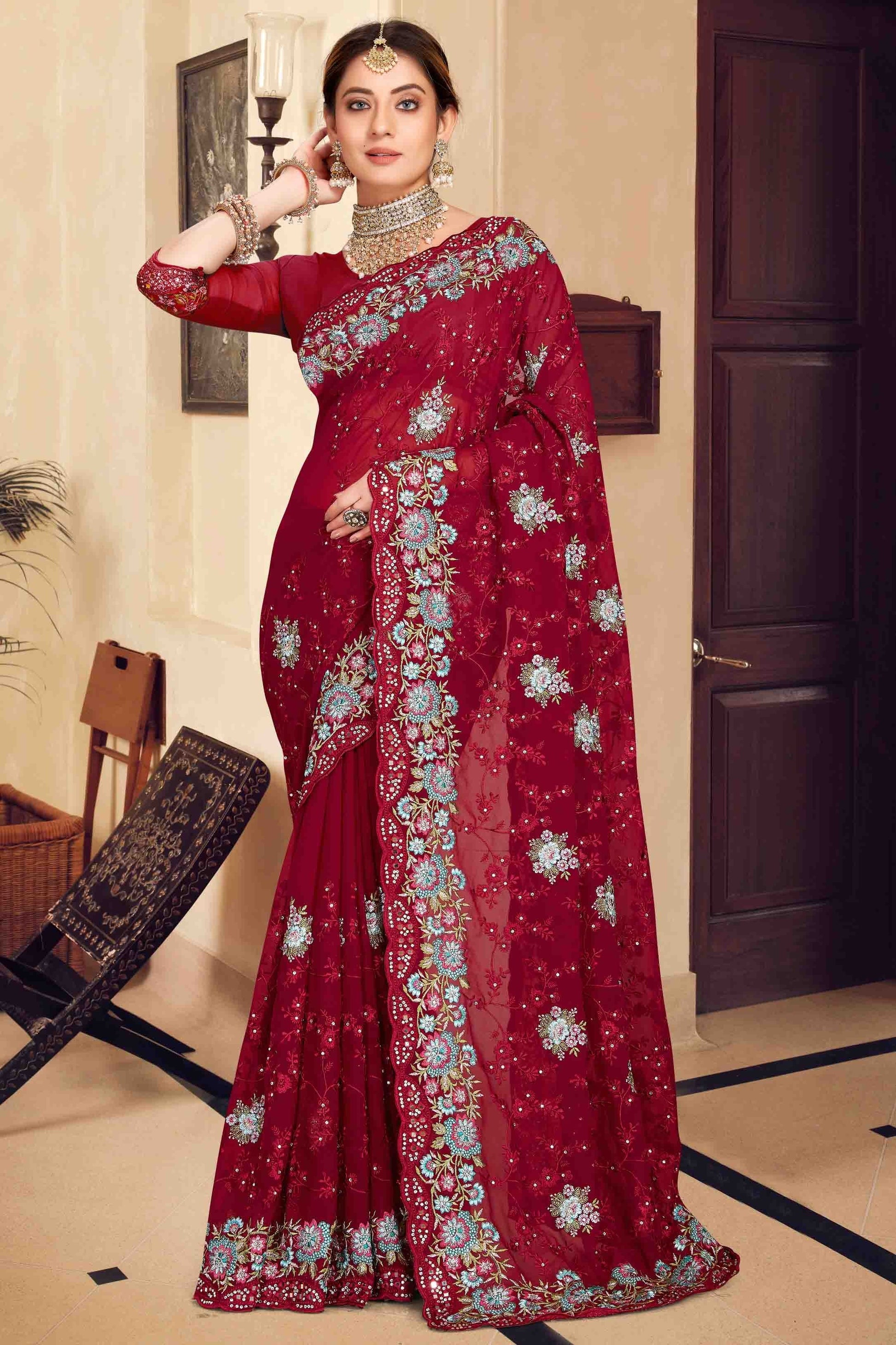 Maroon Georgette Designer Saree NCSD11210913
