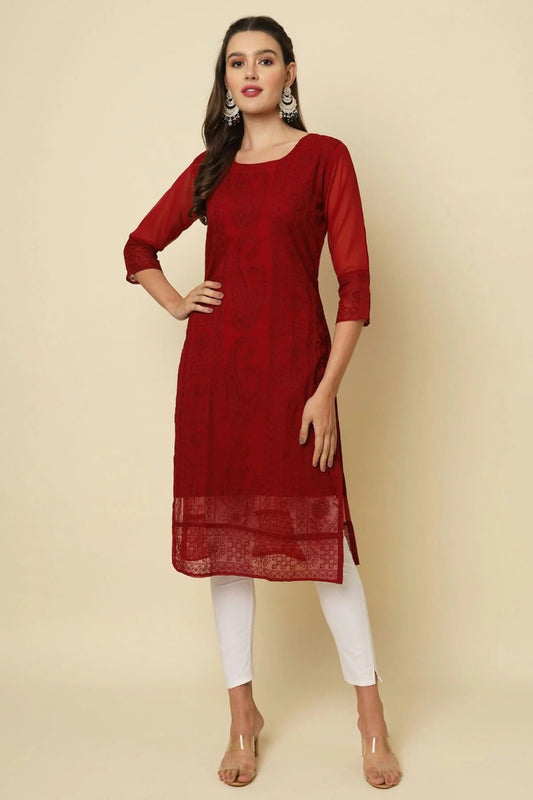Maroon Georgette Kurti NCKR11112086