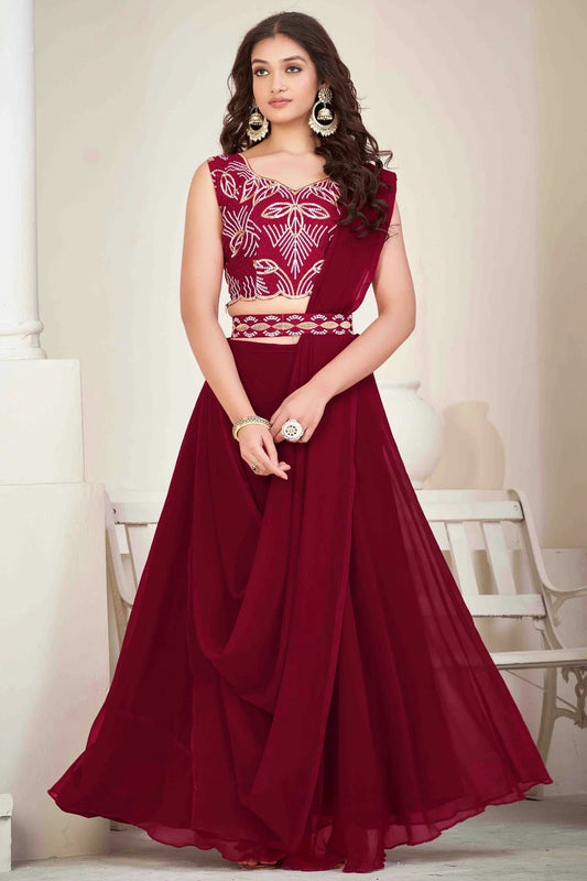 Maroon Georgette Semi Stitched Lehenga Choli NCLC11710148