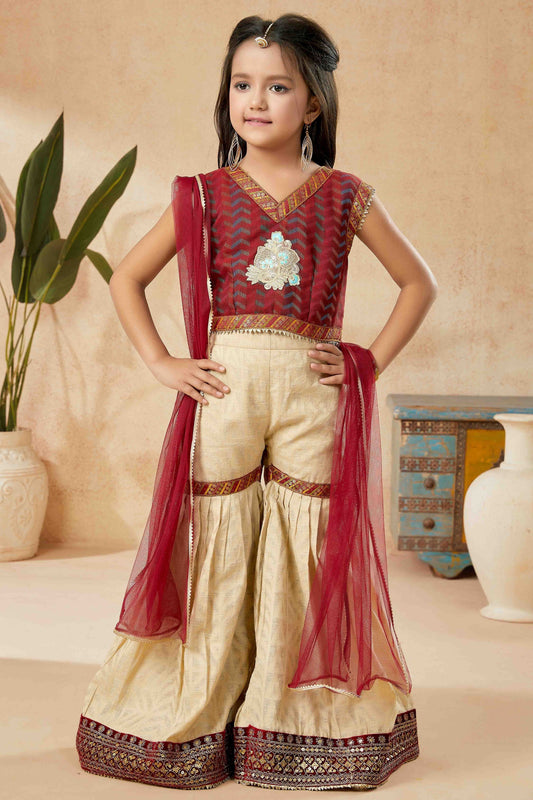 Maroon Handloom Silk Sharara Suit NCGW10710819