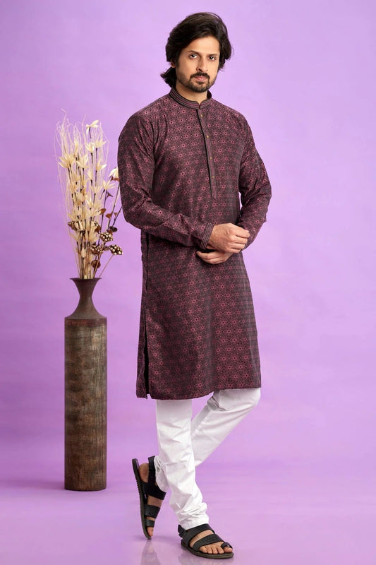 Maroon Jacquard Art Silk Pintex Kurta Pajama NCKP12310169