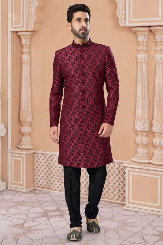 Maroon Jacquard Sherwani NCSH10410224
