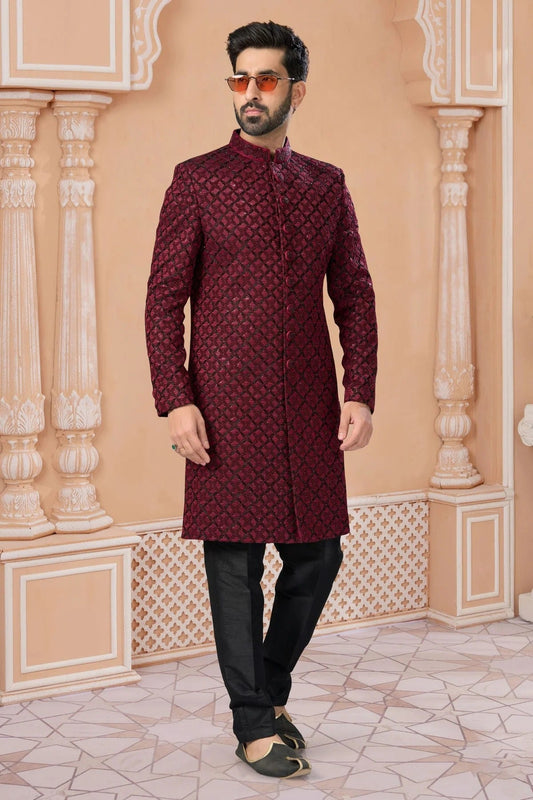 Maroon Jacquard Sherwani NCSH10410228
