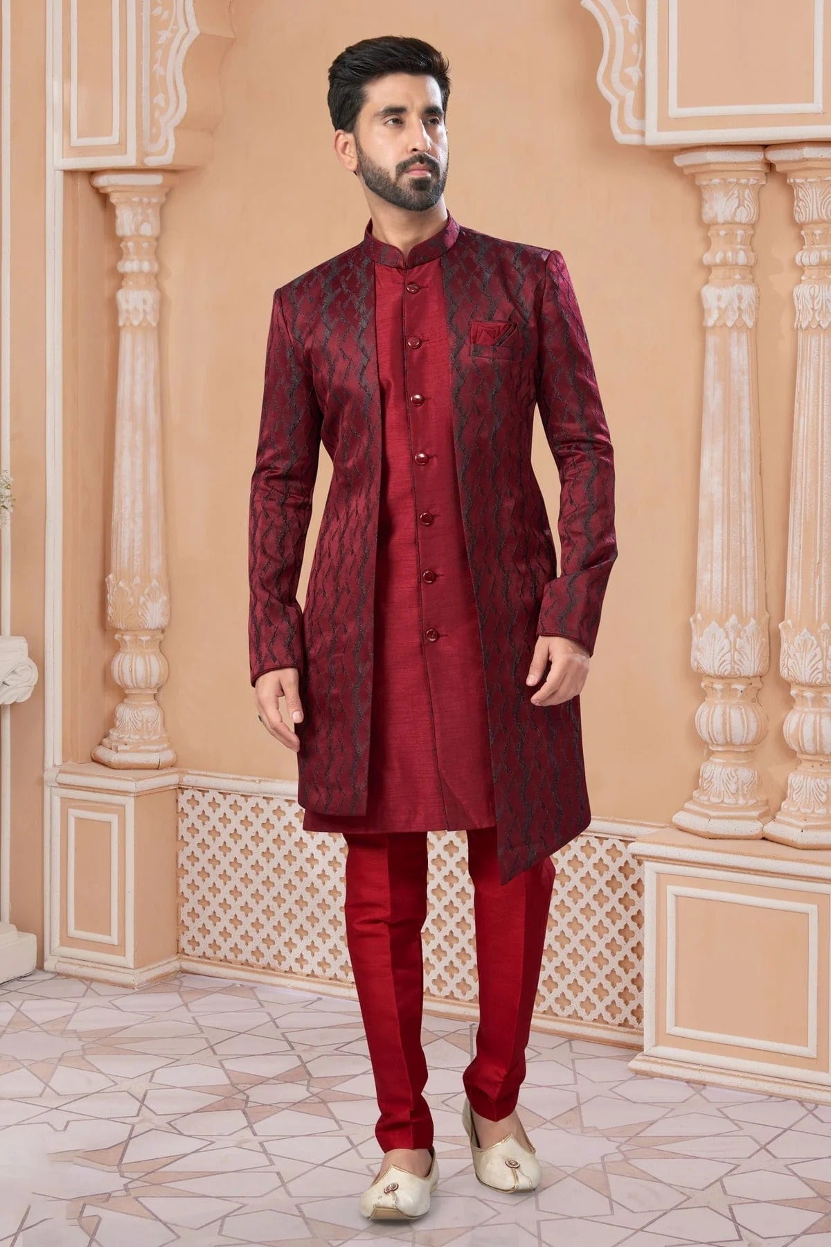 Maroon Jacquard Sherwani NCSH10410247