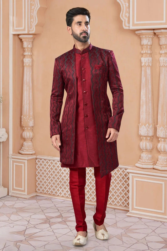 Maroon Jacquard Sherwani NCSH10410247