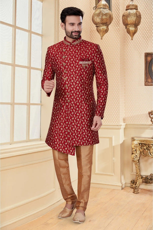 Maroon Jacquard Sherwani NCSH10410374