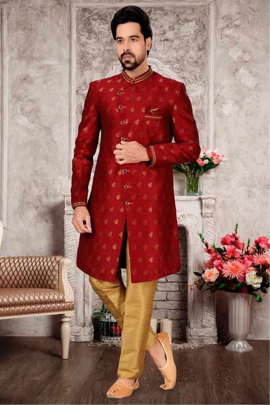 Maroon Jacquard Sherwani NCSH10410379