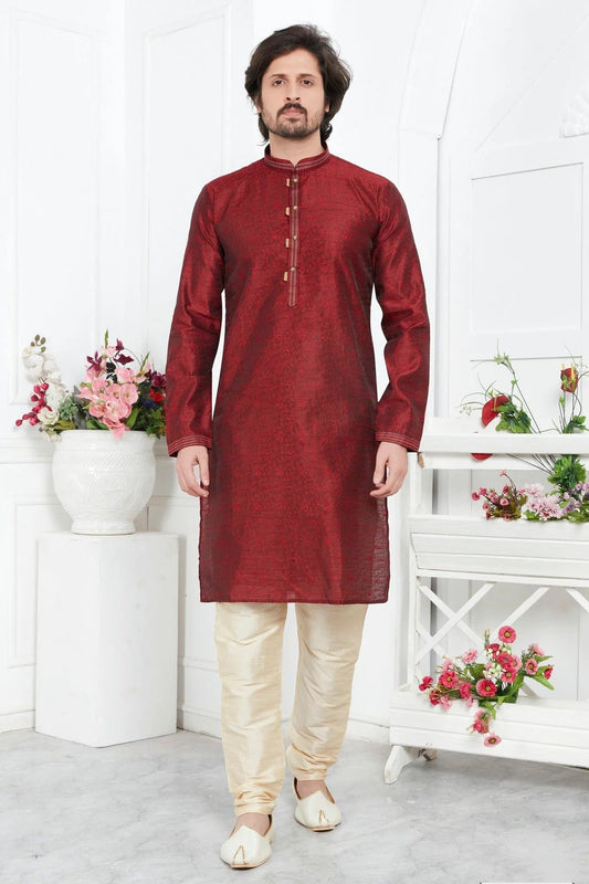 Maroon Jacquard Silk Brocade Kurta Pajama NCKP12310162