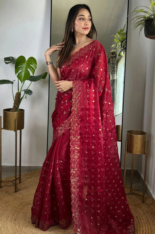 Maroon Jimmy Choo Designer Saree NCSD11111774