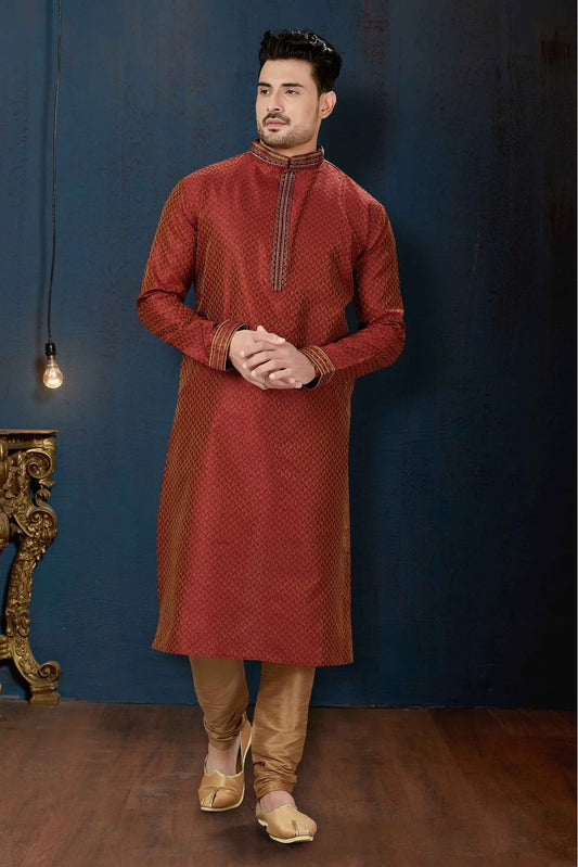 Maroon Kurta Pajama In Jacquard NCKP10410631