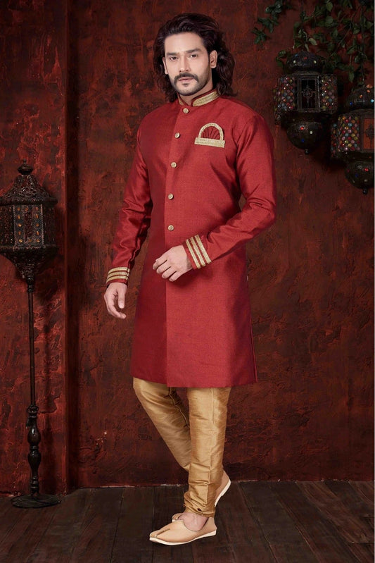 Maroon Kurta Pajama In Silk NCKP10410591