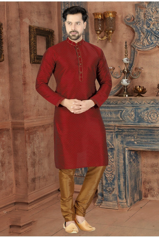 Maroon Kurta Pajama In Silk NCKP10410643