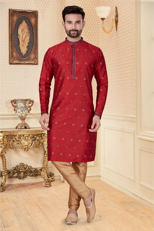 Maroon Kurta Pajama In Silk NCKP10410657