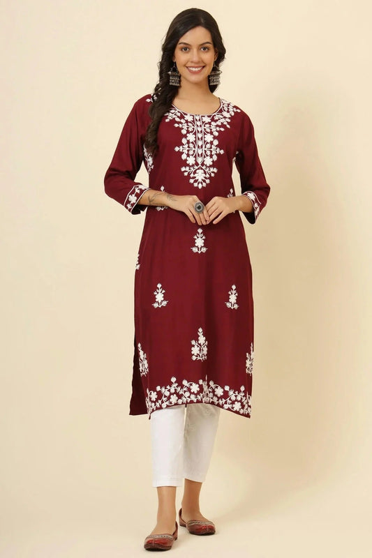 Maroon Liva Rayon Kurti NCKR11112055