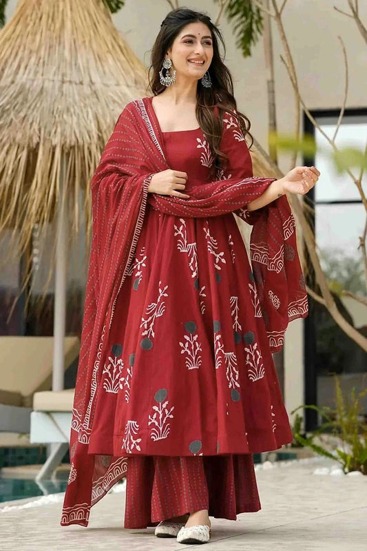 Maroon Mal Cotton Stitched Anarkali Suit NCSS11110141