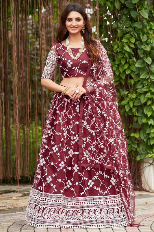 Maroon Net Semi Stitched Lehenga Choli NCLC11710137