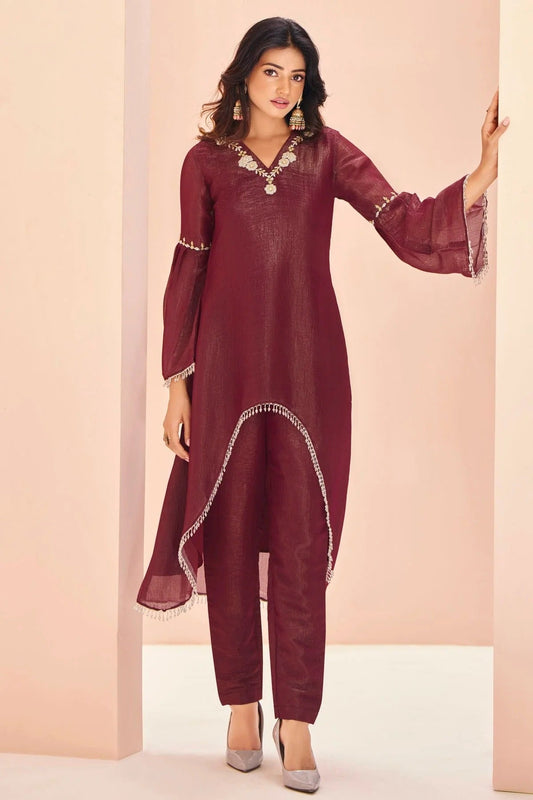 Maroon Organza Indo Western Dress  NCTP10810151
