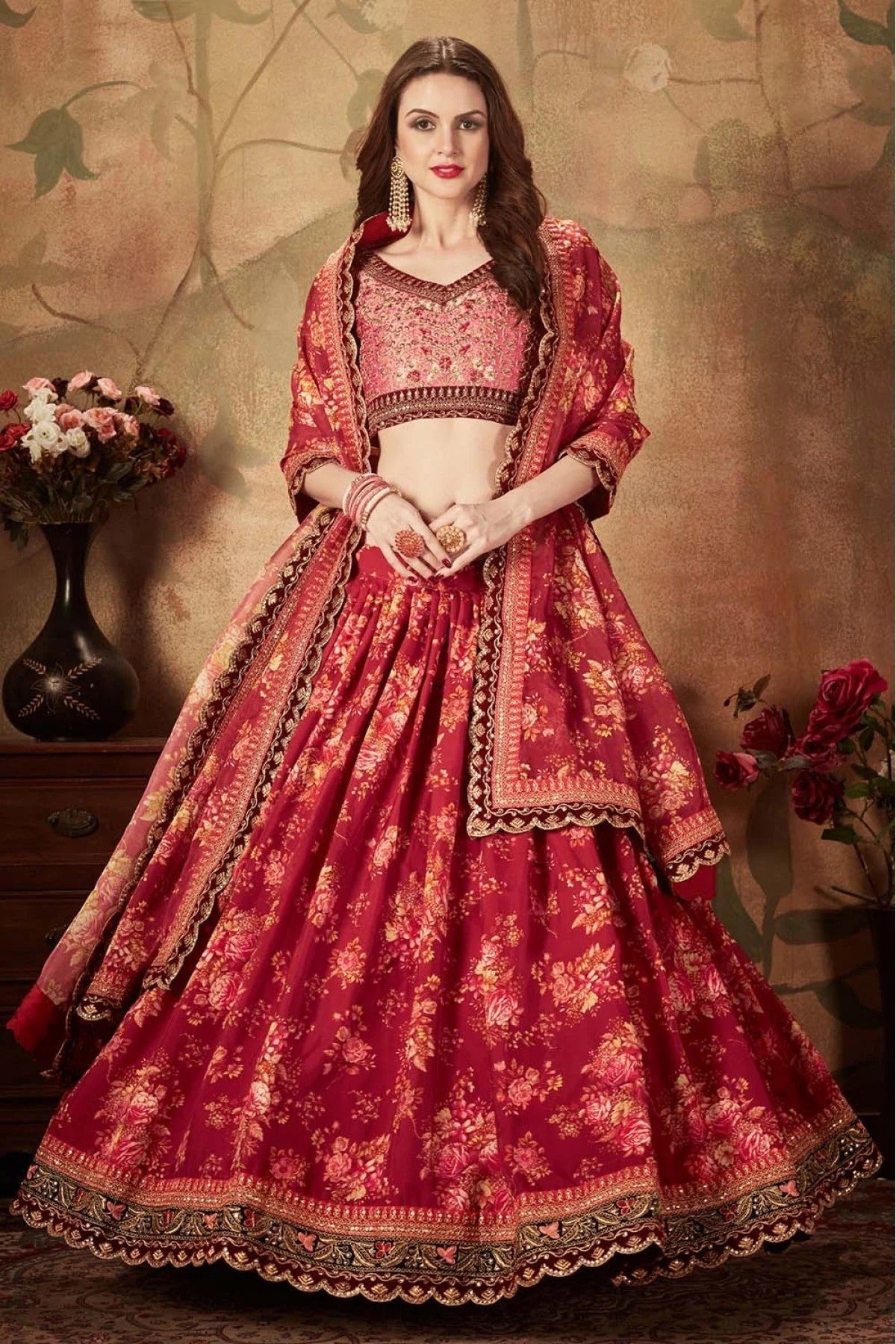 Maroon Organza Lehenga Choli NCLC10110320