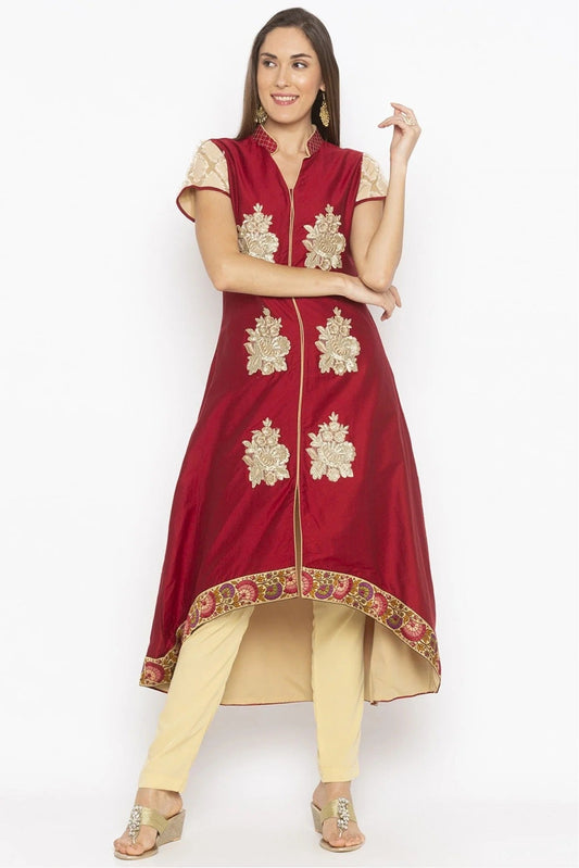 Maroon Plus Size Cotton Silk Embroidery Kurta Set NCKR10710244