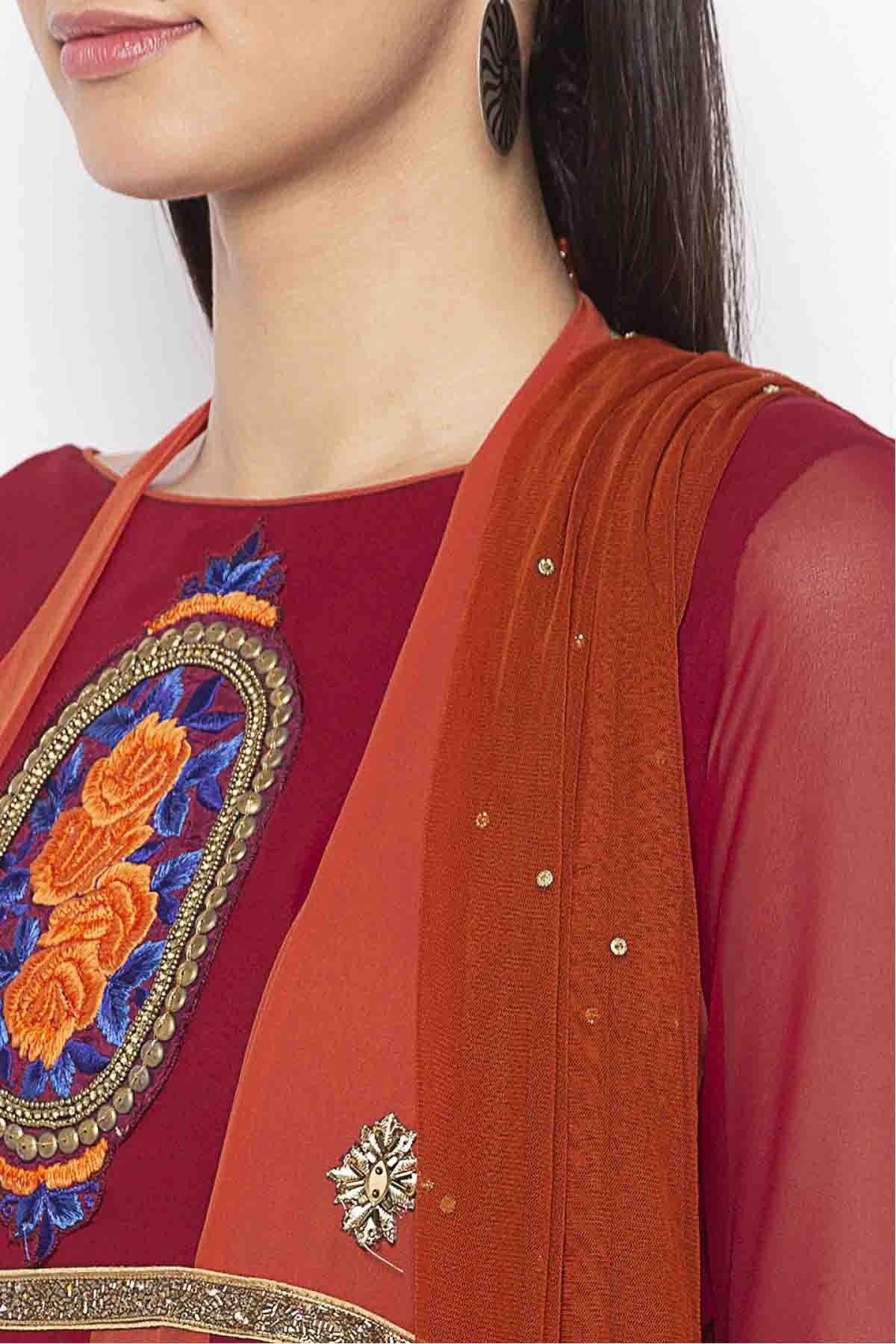 Maroon Plus Size Georgette Embroidery Anarkali Suit NCSS10710632