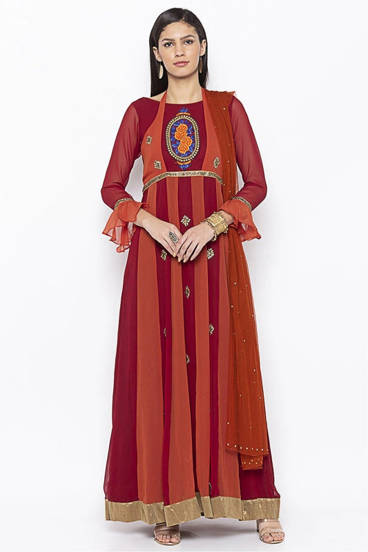 Maroon Plus Size Georgette Embroidery Anarkali Suit NCSS10710632