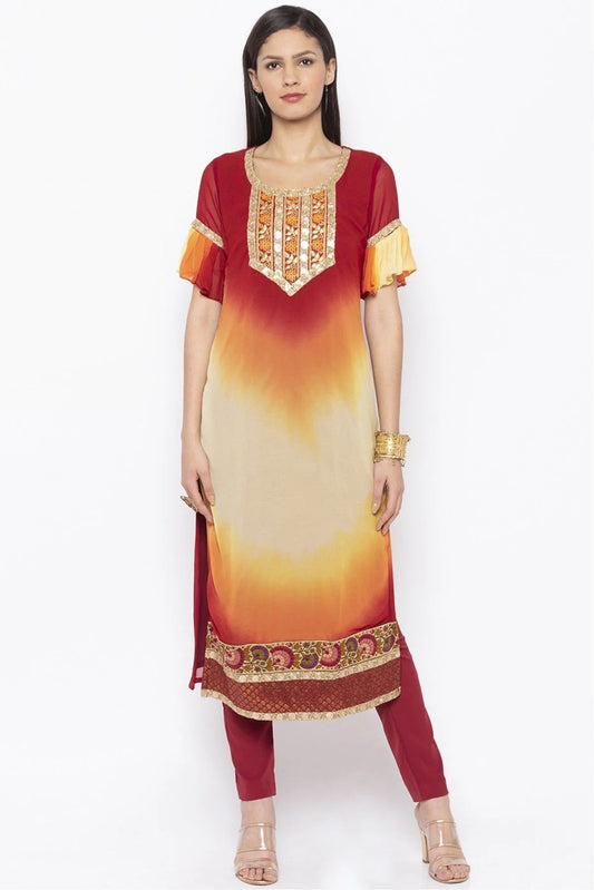 Maroon Plus Size Georgette Embroidery Kurta Set NCKR10710215