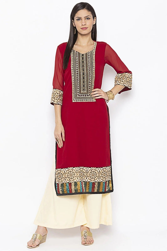 Maroon Plus Size Georgette Embroidery Kurta Set NCKR10710230