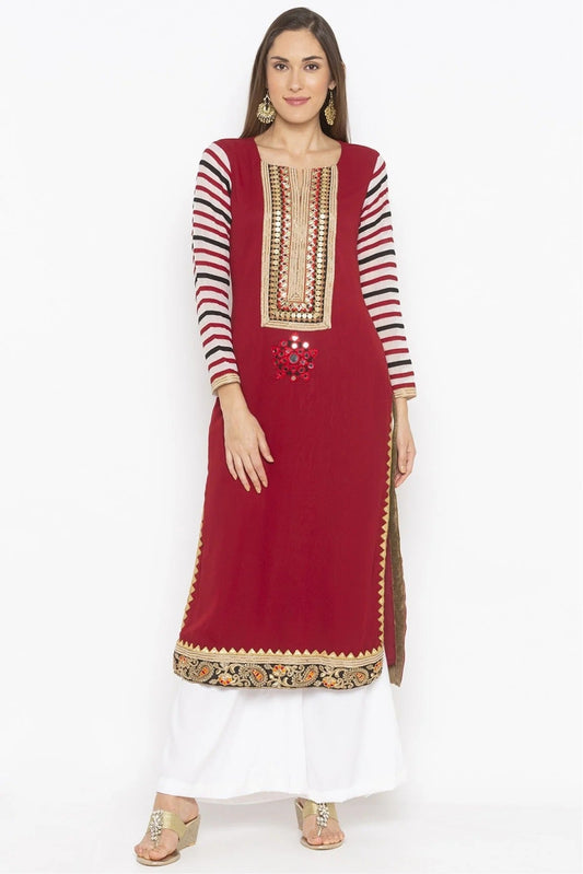 Maroon Plus Size Georgette Embroidery Kurta Set NCKR10710235
