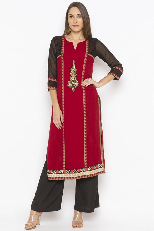 Maroon Plus Size Georgette Embroidery Kurta Set NCKR10710243