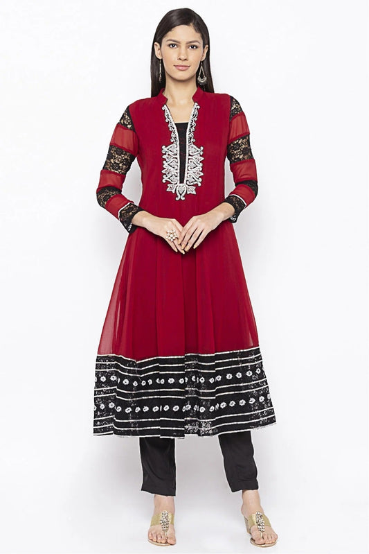 Maroon Plus Size Georgette Embroidery Kurta Set NCKR10710255-10