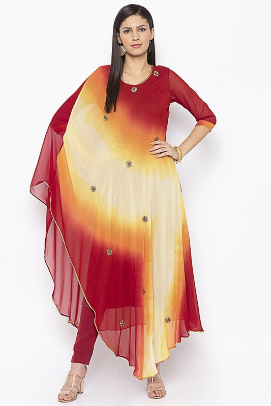 Maroon Plus Size Georgette Embroidery Kurta Set NCKR10710306