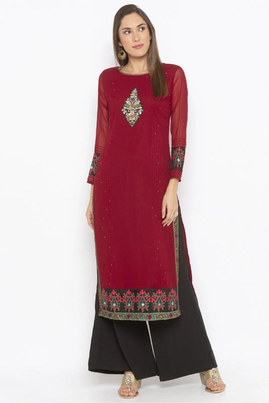 Maroon Plus Size Georgette Embroidery Kurta Set NCKR10710360