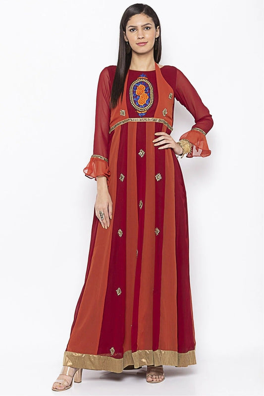 Maroon Plus Size Georgette Embroidery Kurta Set NCKR10710414