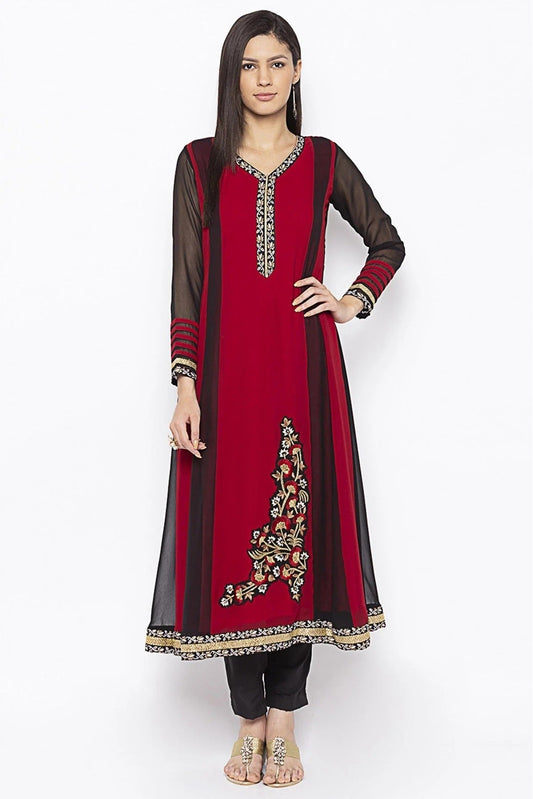 Maroon Plus Size Georgette Embroidery Kurta Set NCKR10710454